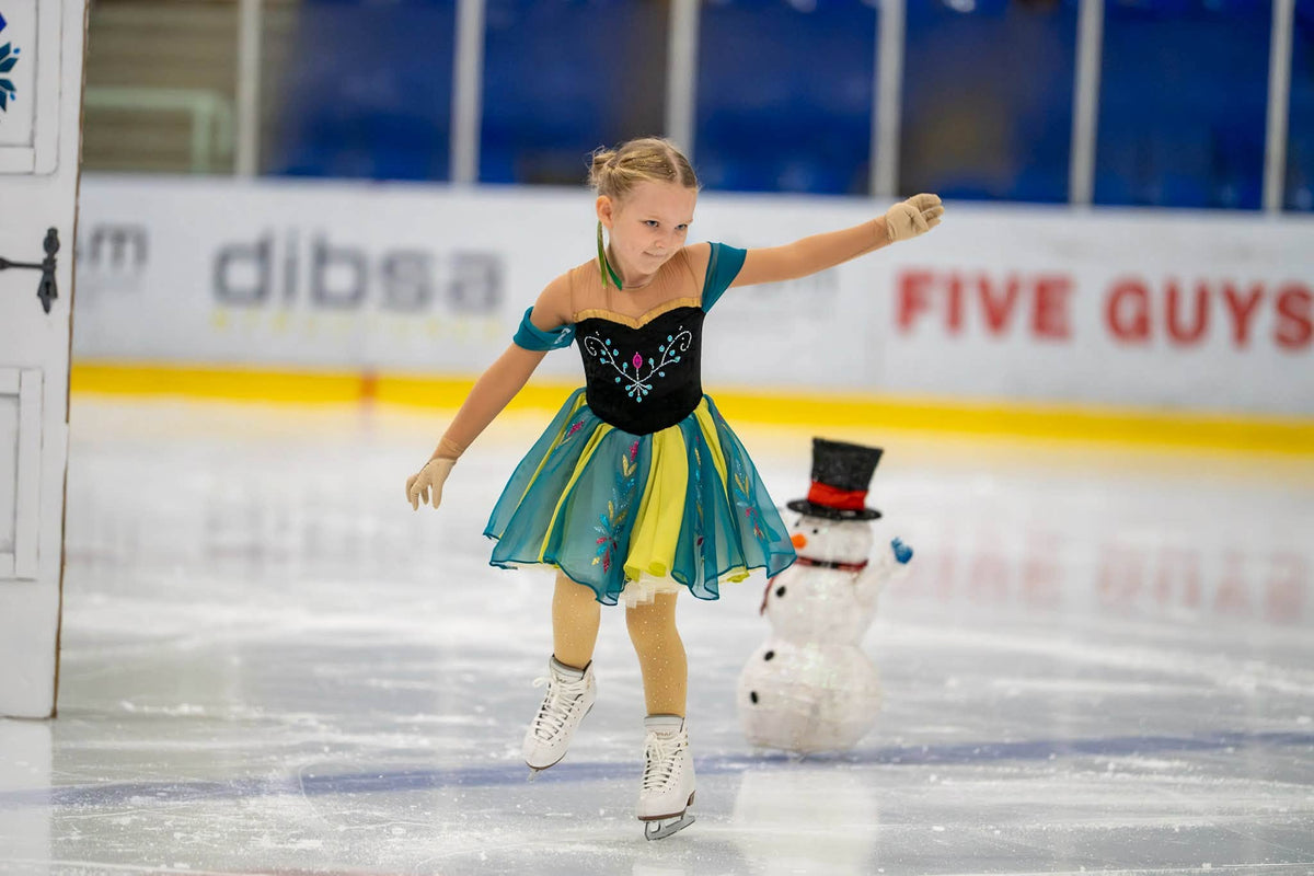 Bespoke children's figure skating dresses handmade in Doncaster, featuring custom designs, sparkling embellishments and competition-ready comfort.
