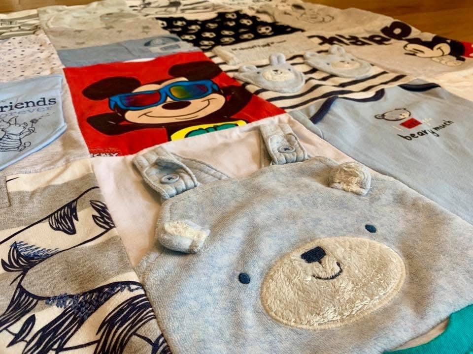 Bespoke memory blanket handmade from treasured baby clothes